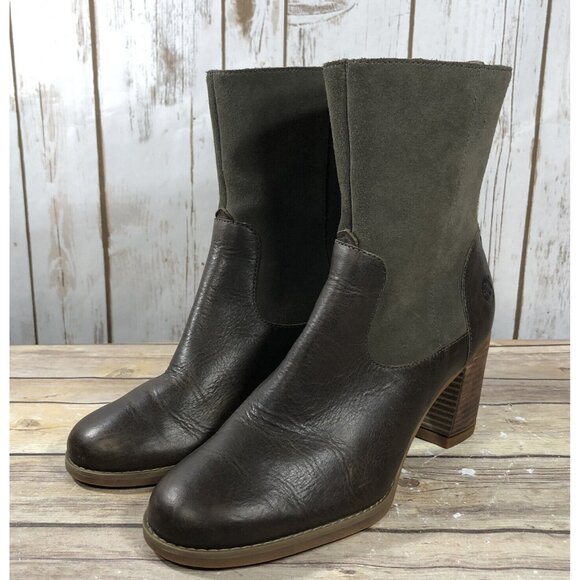 Timberland Heeled A18J5 Booties Leather Womens Size 7 SAMPLE Pull On Brown - Picture 1 of 12